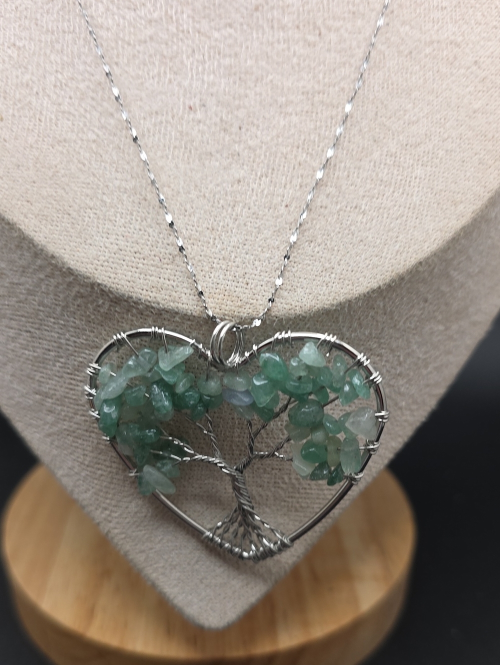 Heart Tree of Life Necklace with Jade Gemstone Chips (2515)